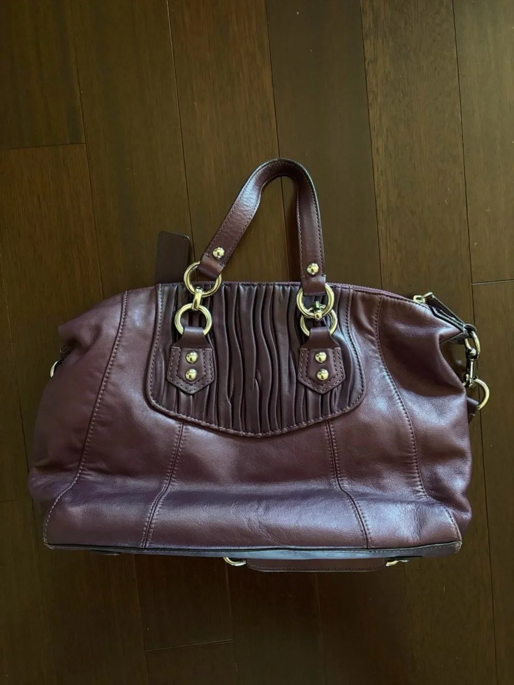 Coach Plum Leather Satchel with Silver Hardware
